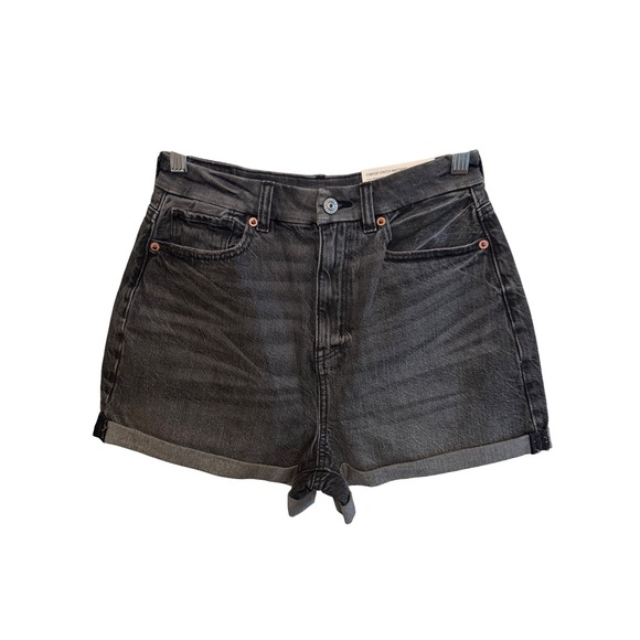 American Eagle Curvy Mom Shorts Women's 2 26W Black Wash Denim High Rise New - Picture 1 of 8